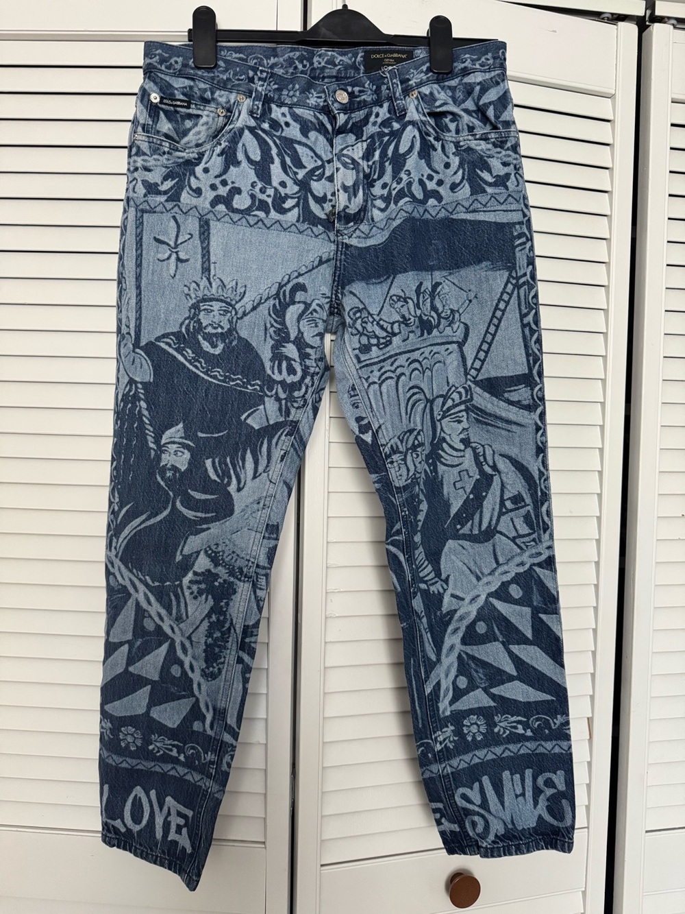 Dolce & Gabbana Blue Graphic Print Caretto Patchwork Loose Men's Jeans 48